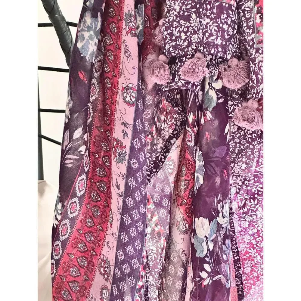 Vibrant Floral Print Scarf with Pom Poms